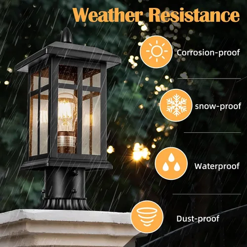 Vista 5 de Brilvibera Lámpara de Poste Exterior Negra de Anochecer a Amanecer, Lámpara de Poste con Montaje en Pilar, Farol de Poste Exterior Impermeable