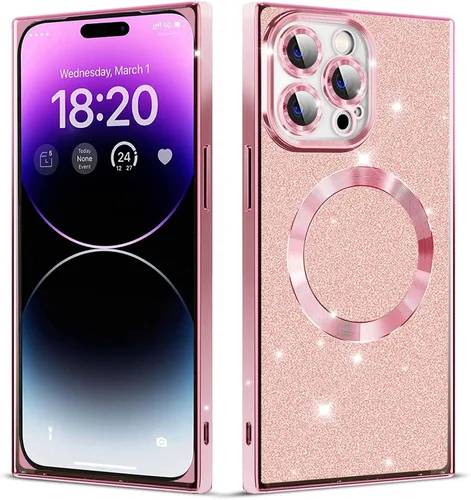 Vista 15 de Elegante Compatible con iPhone 12 Funda de Borde Rectangular, Lindo Patrón de Leopardo de Lujo Funda con Plateado Protector de Cámara TPU Suave A