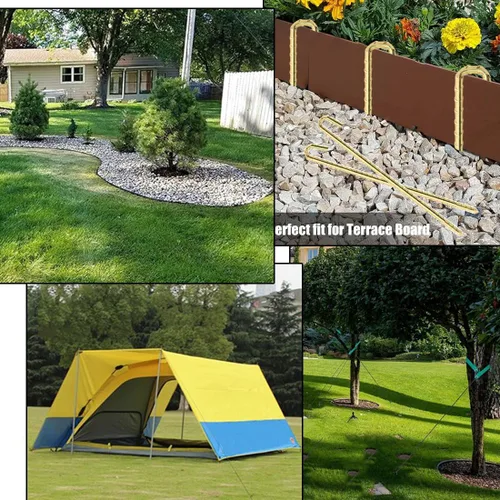 Vista 4 de Juego de 9 estacas de paisaje, estacas de anclaje de paisaje de jardín de 10 pulgadas para tablero de terraza, bobina de borde de paisaje, barrera