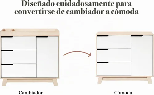 Vista 5 de Babyletto Hudson - Cómoda cambiadora de 3 cajones con bandeja cambiadora extraíble en color natural lavado y blanco, certificado Greenguard Gold