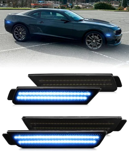 Vista 8 de Luz de Marcador Lateral Azul Compatible para 5ta Generación Chevy Camaro 2010 2011 2012 2013 2014 2015, Luces de Parachoques Delanteras y Traseras