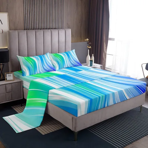 Vista 38 de Juego de sábana bajera ajustable de teñido anudado para niñas, juego de ropa de cama con diseño de arco iris degradado de arcoíris, lindo juego