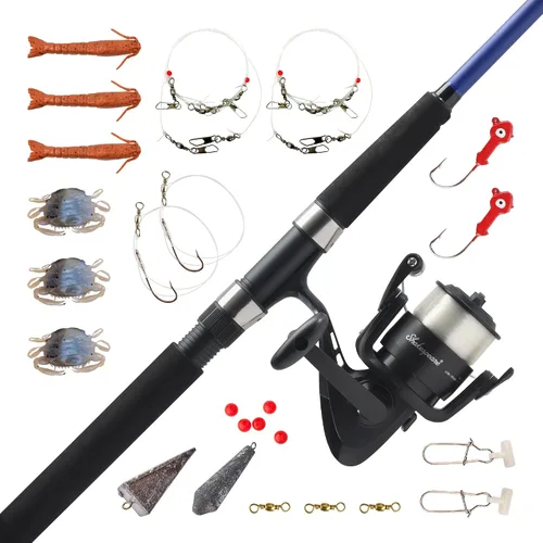 Vista 7 de Shakespeare Catch More Fish Spinning Reel and Fishing Rod Combo with Kit rojo - mediano