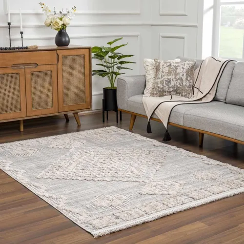 Vista 2 de Hauteloom Aria - Alfombra para sala de estar y dormitorio, con borde geométrico de medallón de diamante, envejecida, bohemio, transicional, tribal