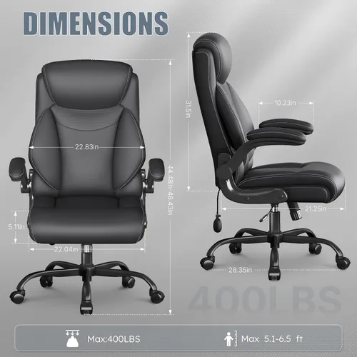 Vista 2 de Silla ergonómica de oficina, silla de computadora de escritorio en casa, silla ejecutiva de respaldo alto, silla cómoda de cuero acolchado