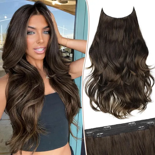 Vista 14 de KooKaStyle Extensiones de Cabello con Alambre Invisible, Largas, Lacias, en Capas, Sintéticas con Alambre Transparente, Tamaño Ajustable, 6 Clips
