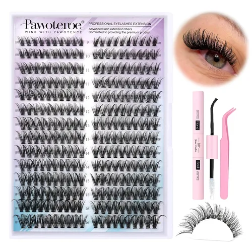 Vista 16 de Kit de Extensión de Pestañas Pawotence DIY 280 piezas, Kit de Racimos de Pestañas Individuales 20D y 30D Naturales 9-15mm, Kit de Extensiones