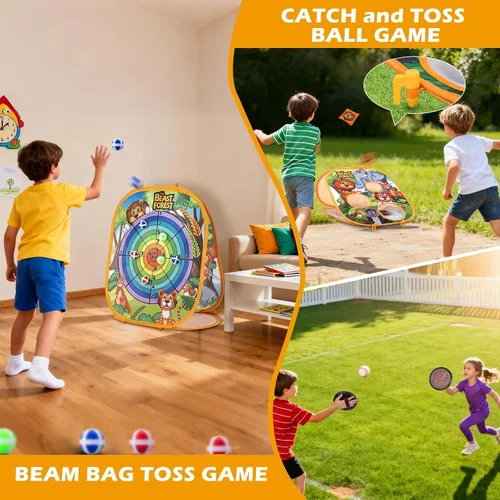 Vista 2 de Juegos de lanzamiento de bolsas de frijoles para niños, juego de pelota de lanzamiento y captura para niños, juguetes de béisbol al aire libre
