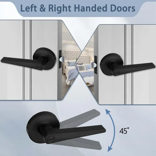 Vista 5 de MD8820-DB-BK-1P - Manija de puerta de privacidad sólida para dormitorio y baño, acabado negro mate