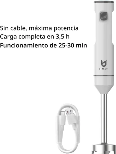 Vista 2 de Batidora de Mano Inalámbrica, UTALENT Batidora de Inmersión de Velocidad Variable de Mano Recargable, con Cable de Carga USB-C, Batidor de Huevos