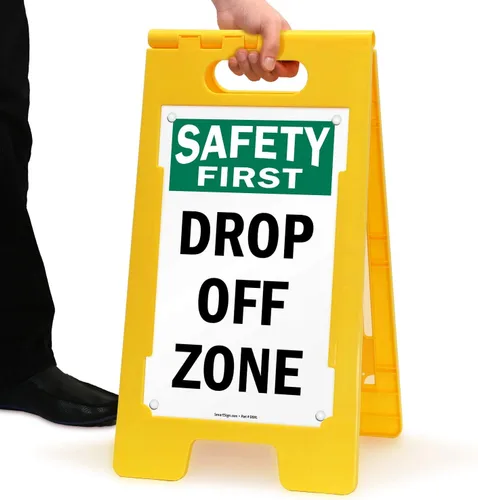 Vista 3 de Safety First – Señal Zona de Drop Off, de plástico plegable, 12" x 25" Kit FloorBoss de 25" x 12