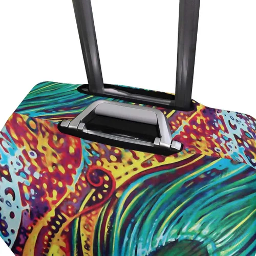 Vista 4 de Funda de equipaje vibrante de pluma de pavo, protector de equipaje de viaje 18-32 pulgadas, Azul Patchwork), g15259597p193c227s326