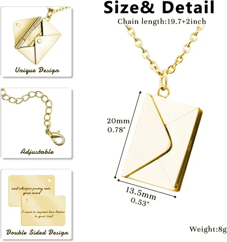 Vista 2 de AGISLONE Personalized Envelope Locket Necklace for Women Customized Message Name Date Phrase Love Letter Necklace for Wife Mom Girlfriend BFF Couples