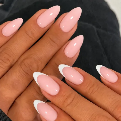 Vista 11 de modelones 64 uñas postizas de punta francesa a presión, uñas postizas cortas de almendra a presión con pegamento de uñas, pestañas adhesivas, lima