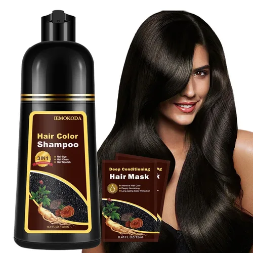Vista 10 de Champú natural de tinte para el cabello castaño claro, champú de tinte para el cabello 3 en 1, tinte de cabello marrón para hombres y mujeres Marrón