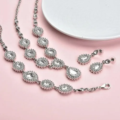 Vista 2 de Shop LC Costume Jewelry Set for Women Teardrop Necklace Bracelet Earrings Crystal Bridal Wedding Jewelry Sets for Brides Bridal Necklace 20" &