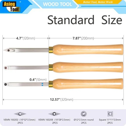 Vista 2 de Mini torno de madera con punta de carburo, herramientas de torneado, conjunto combinado de acabado de detallador más duro con mango de madera e
