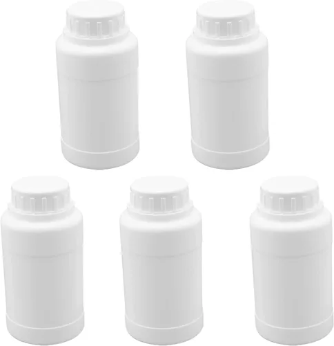 Vista 6 de Othmro 5 botellas de plástico de 8.45 onzas líquidas, botella cilíndrica de reactivo químico de laboratorio, botella de polietileno de reactivo