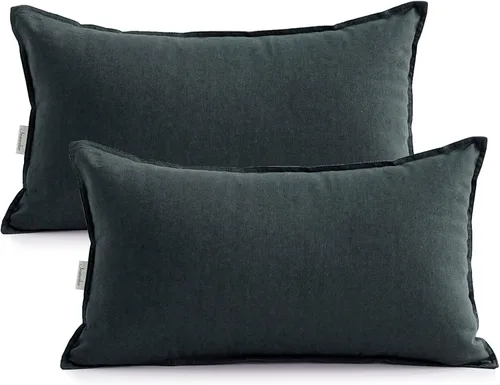 Vista 141 de Jeanerlor Funda de almohada decorativa de lino y algodón sólido de 18 x 18 pulgadas con cremallera, funda de cojín europea, funda de almohada