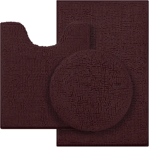 Vista 14 de HOMEIDEAS Juego de alfombras de baño negras de 3 piezas, alfombras y tapetes de felpilla de mantequilla, peludos, absorbentes, antideslizantes