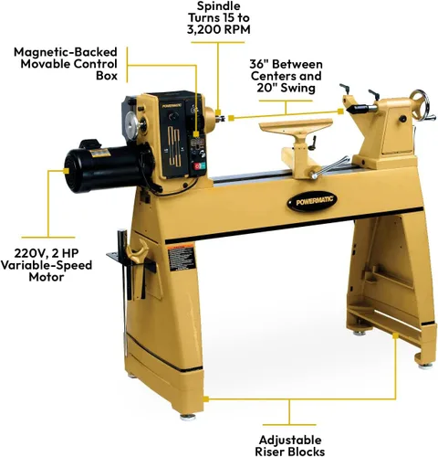 Vista 4 de Torno para carpintería Powermatic de 20" x 35", 2 HP, 220V 1Fas (Modelo 3520C)