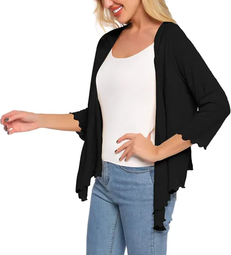 Vista 4 de SATINIOR Cárdigan de nudo bolero transparente para mujer, ligero con mangas de encaje 34