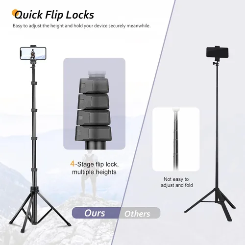 Vista 5 de Aureday Kit de accesorios para trípode de teléfono de 62", soporte de trípode para cámara y teléfono celular con control remoto inalámbrico