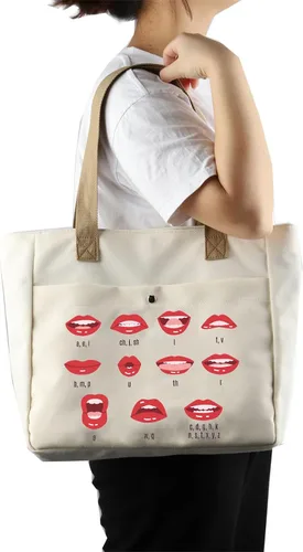 Vista 7 de BLUPARK Bolsa de mano para patólogos del habla y lenguaje, regalo SLP para mujer, bolsa de terapia del habla con diseño de labios rojos