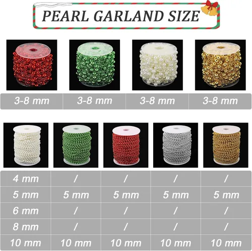 Vista 6 de Jerler Guirnalda de perlas de 33 yardas/98 pies, cadena de cuentas de perlas artificiales, ideal para manualidades DIY, Navidad, boda, ramo
