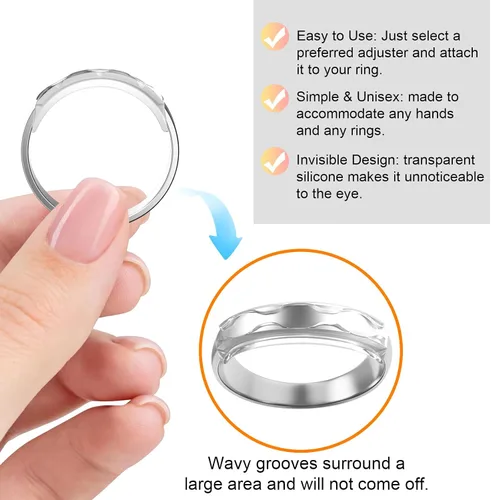 Vista 2 de Haiou Ajustador de tamaño de anillo para anillos sueltos - Protector de anillo invisible transparente, espaciador y tensor Sil Paquete de 6