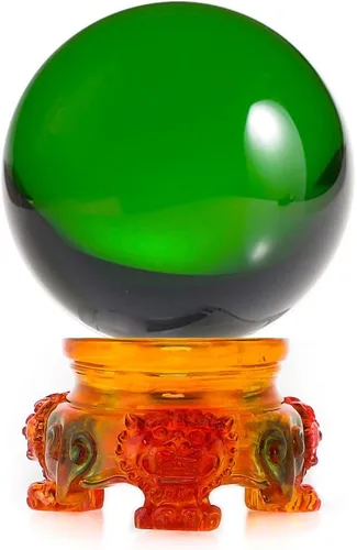 Vista 9 de Amlong Crystal - Bola de cristal ámbar de 3 pulgadas (80 mm) con base de resina de león arcoíris y caja de regalo para bola decorativa, fotografía