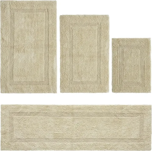 Vista 32 de Better Trends Juego de 4 alfombras de baño de lujo, 100% algodón, suaves, absorbentes de agua, reversibles, lavables a máquina, para decoración
