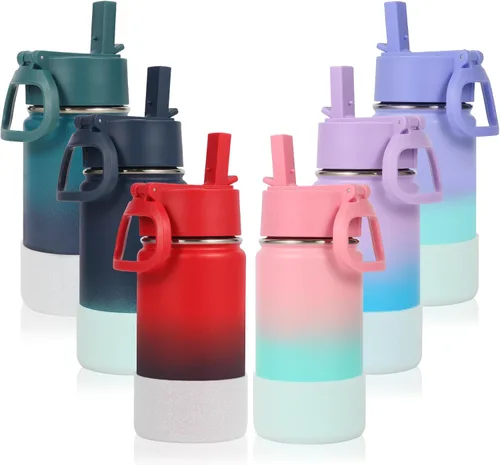 Vista 16 de Volhoply Botella de agua de acero inoxidable aislada de 14 onzas con tapa de pajita y funda de silicona, sin BPA, fácil de usar para niños y niñas