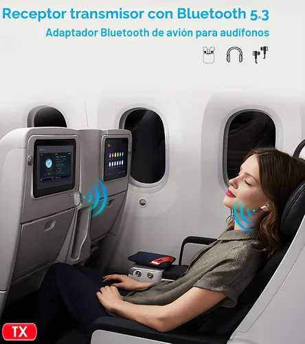 Vista 2 de Adaptador Bluetooth de avión para auriculares AirPods, transmisor Bluetooth para TV/PC/gimnasio, receptor de audio de 3.5mm para estéreo