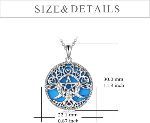 Vista 4 de YFN Collar de diosa de triple luna plata de ley pentagrama pentagrama ópalo pagano wiccano magia amuleto de árbol de la vida joyería para mujeres