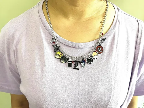Vista 3 de HSYLETB Collar de Halloween con texto en inglés Muerte no encanta regalos para hombres y mujeres Metal Aleación