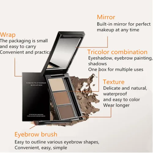 Vista 5 de Polvo de cejas disco de cejas de tres colores impermeable para cejas, kit de maquillaje de cejas para dar forma a las cejas naturales
