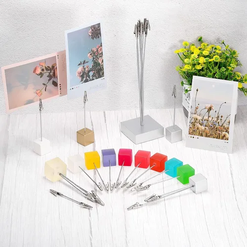 Vista 5 de MECCANIXITY Soporte para tarjetas de lugar, base de cubo de resina, clip de cocodrilo, soporte de fotos para fiestas, bodas, reuniones, color negro
