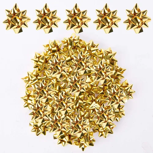 Vista 10 de 100 mini lazos de regalo de Navidad, lazo de regalo de estrella metálica Rojo-100 piezas