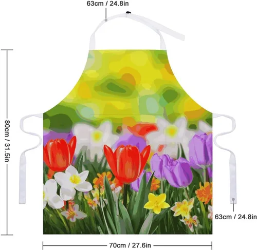 Vista 2 de MUSM Spring Flowers Apron，Classic Vintage Funny with Pockets Aprons,Adjustable Bib Waterdrop Resistant for Kitchen Cooking Restaurant BBQ Painting