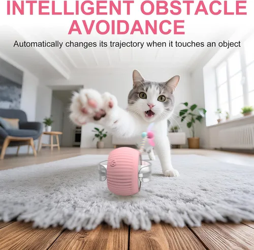 Vista 6 de Pelota interactiva para gatos, bolas rodantes inteligentes activas, juguetes automáticos para gatitos, con cola de malla elástica, recargable, bola