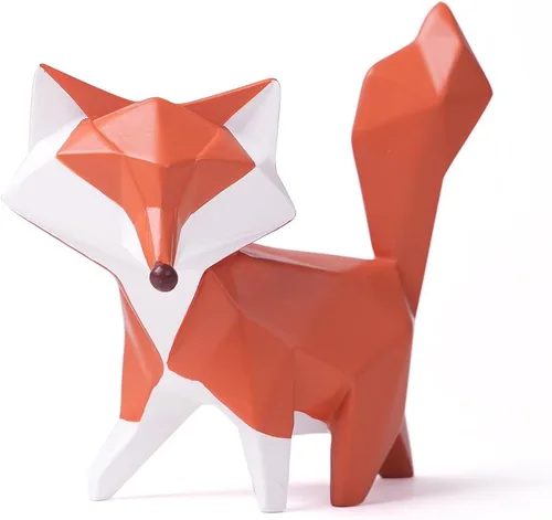 Vista 10 de HAUCOZE Figura de estatua de zorro moderna escultura de animal para decoración del hogar, arte geométrico, regalo para estante, escritorio, sala