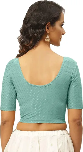 Vista 2 de Blusa de algodón confeccionada para mujer, blusa de sari elástica, top corto Choli Bustier