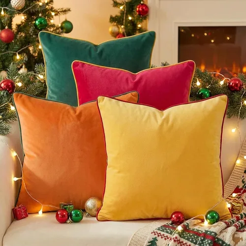 Vista 10 de Mecatny Juego de 4 fundas de almohada de terciopelo de 18 x 18 pulgadas, fundas de almohada decorativas suaves y coloridas para sofá, sala de estar