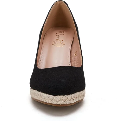 Vista 5 de Ruanyu Alpargatas de plataforma para mujer, sandalias de cuña de color sólido, puntera cerrada, cómodas, zapatos de tacón de cuña