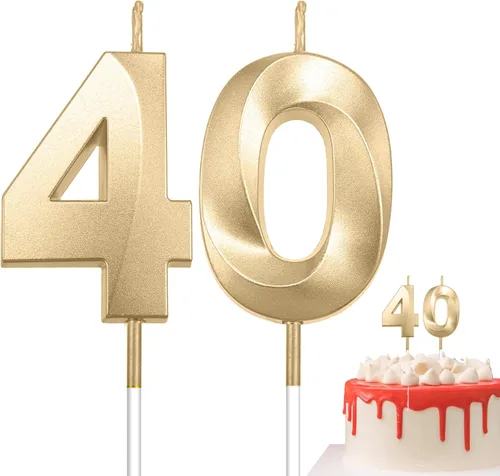 Vista 23 de Velas de 10º cumpleaños de oro champán - Velas de 10 números para decoración de pasteles