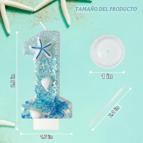 Vista 2 de Zlongron Vela número 1, velas de cumpleaños hechas a mano, decoración de pastel de cumpleaños de sirena es muy adecuada para cumpleaños, fiestas