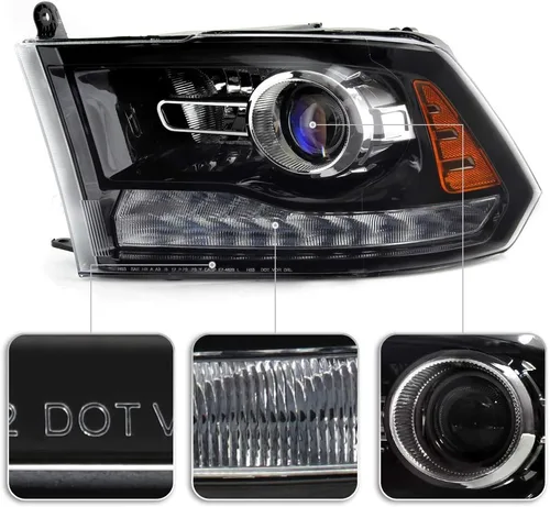 Vista 4 de ACANII - Para [modelo de estilo proyector] 2013-2018 Dodge Ram 1500 2500 3500 Faros delanteros negros montaje izquierdo+derecho