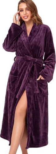 Vista 13 de RONGTAI - Bata de baño de felpa para mujer, batas largas y cálidas de felpa para damas, bata de noche de felpa, ropa para dormir Negro