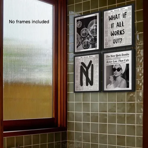 Vista 6 de NaZaUK Decoración de Póster de Neoyorquinos Trendy Preppy, Impresiones de Arte de Pared Estético Funky, Arte de Pared de Periódico con Bola de Disco